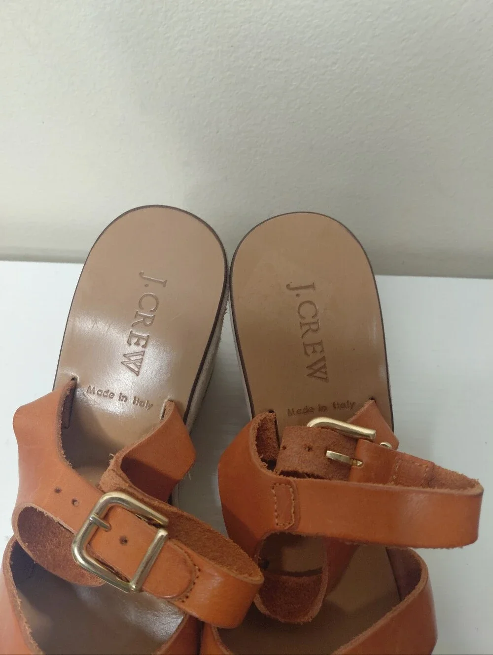 J. Crew Strappy Cognac Leather Wedge Sandals Women's size 8